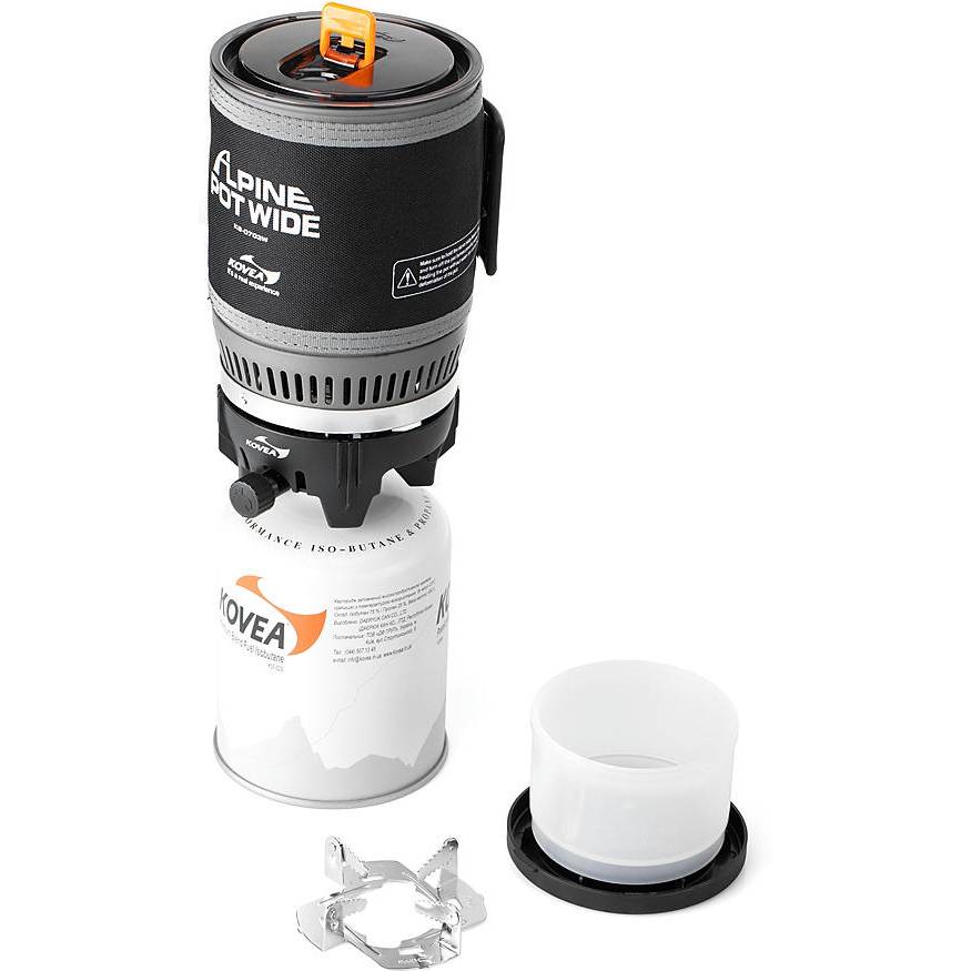 Газовая горелка KOVEA Alpine Pot Wide KB-0703W (8806372096069) Комплектация газовая горелка Kovea, мягкий чехол, неопреновый чехол, алюминиевая кружка 1 л, пластиковая чашка, крышка для кружки, стальная насадка для посуды, заглушка для алюминиевой кружки, инструкция. 