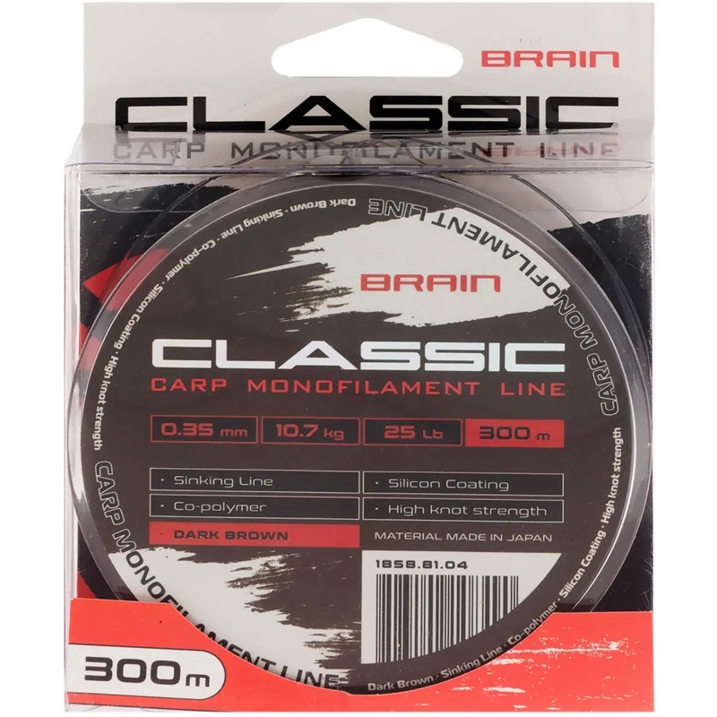 Лісочка BRAIN Classic Carp Line 300m 0.35mm 25lb 10.7kg Dark Brown (1858.81.04) динамічне ударне навантаження 25