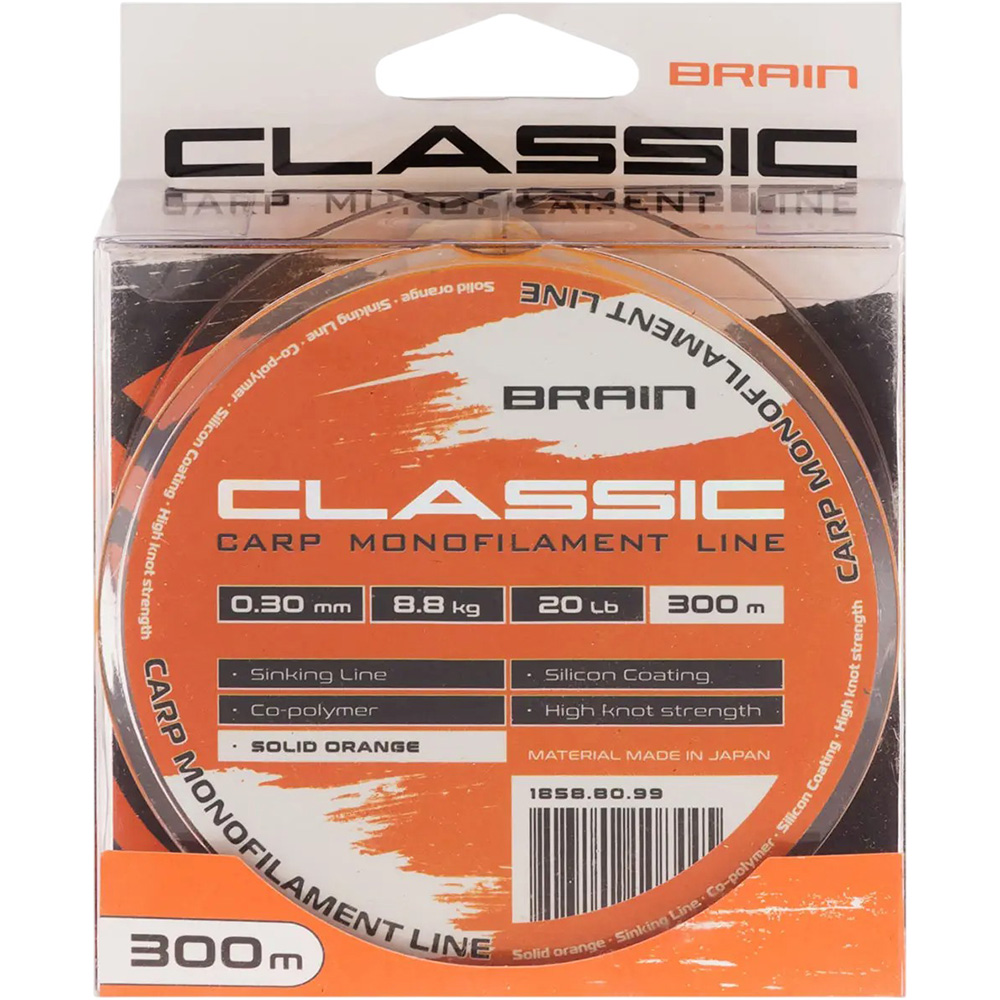 Волосінь BRAIN Classic Carp Line 300m 0.30mm 20lb 8.8kg (1858.80.99) динамічне ударне навантаження 20