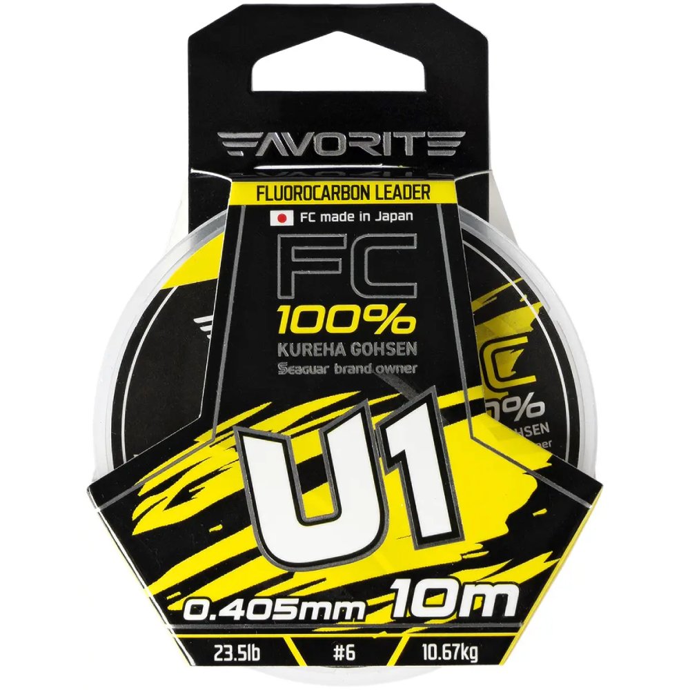 Флюорокарбон Favorite U1 FC 10 м #6.0/0.405 мм 23.5lb/10.67 кг (1693.11.85) динамічне ударне навантаження 23.5