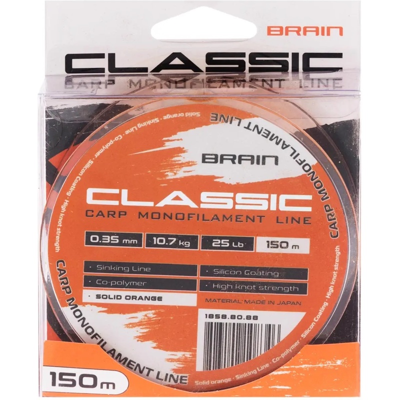 Лісочка BRAIN Classic Carp Line 150m 0.35mm 25lb 10.7kg Solid Orange (1858.80.88) динамічне ударне навантаження 25