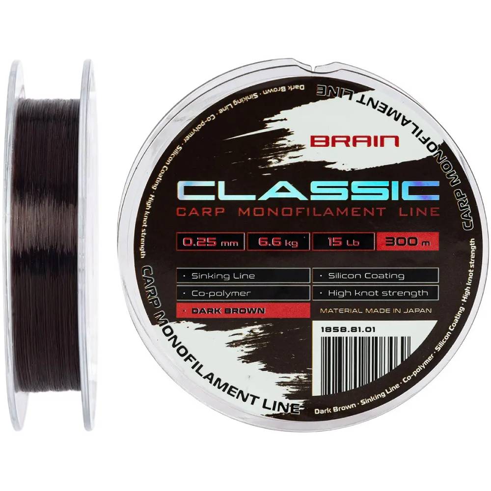Лісочка BRAIN Classic Carp Line 300м 0.25мм 15lb 6.6кг Dark Brown (1858.81.01)