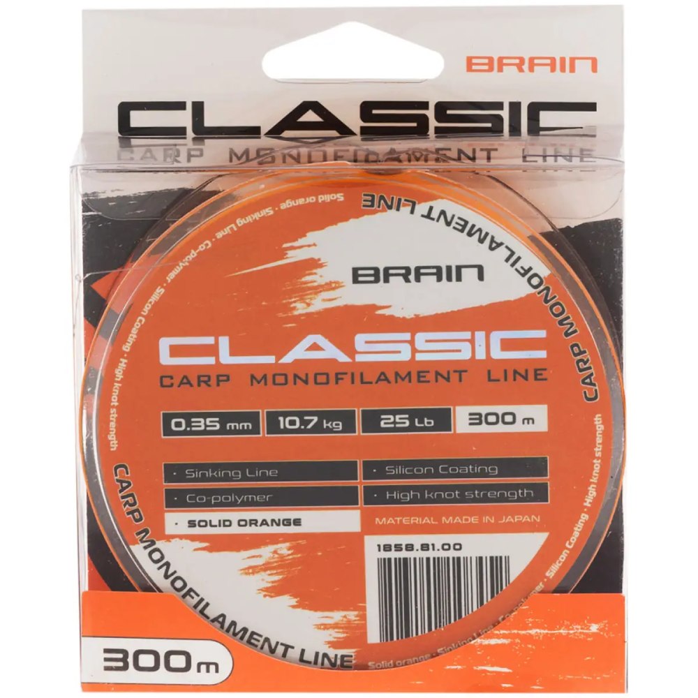 Волосінь Brain Classic Carp Line 300 м 0.35 мм 25lb 10.7 кг Solid orange (1858.81.00) динамічне ударне навантаження 25