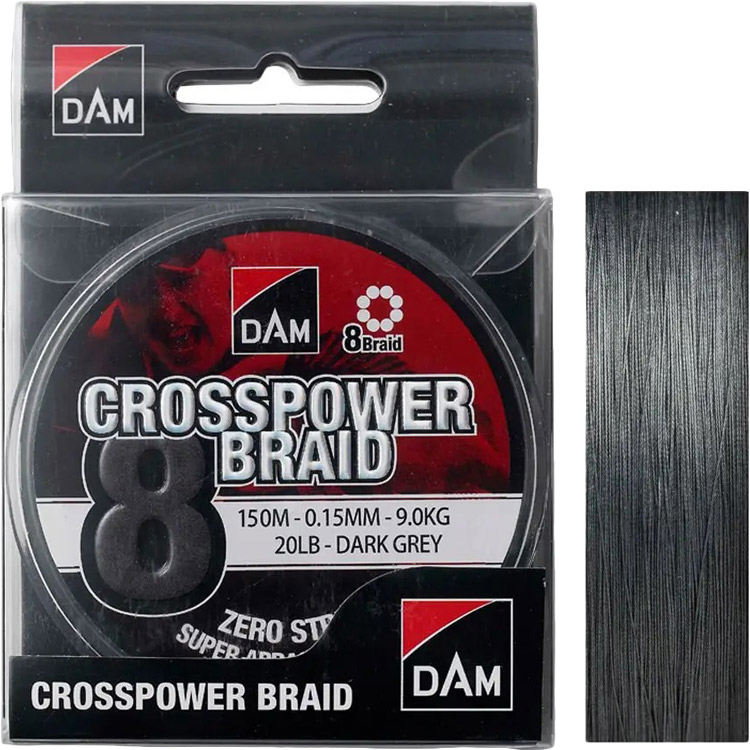 

Шнур DAM Crosspower 8-Braid 150 м 0.15 мм 9.0 кг 20 Lb Dark Grey (66588), Шнур Crosspower 8-Braid 150м