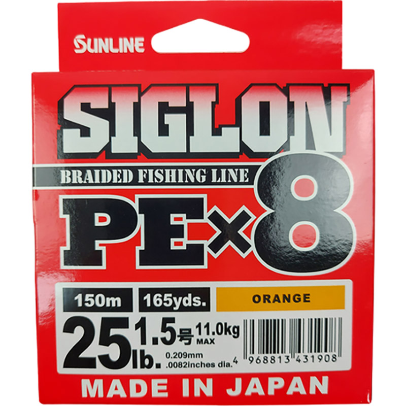 Шнур SUNLINE Siglon PE х8 150m #1.5/0.209mm 25lb/11.0kg Orange (63052894) навантаження на розрив 11