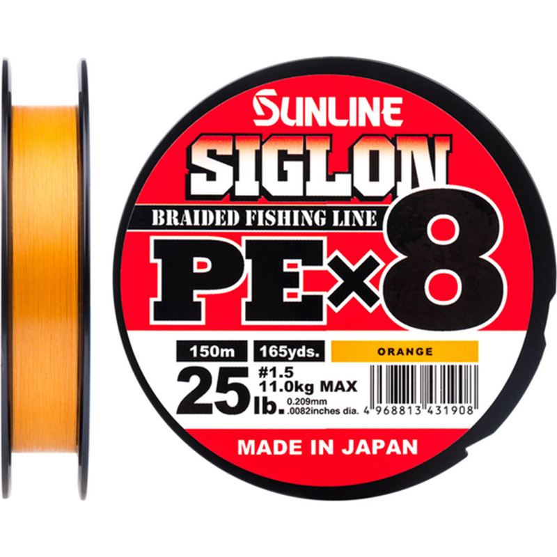 Шнур SUNLINE Siglon PE х8 150m #1.5/0.209mm 25lb/11.0kg Orange (63052894)