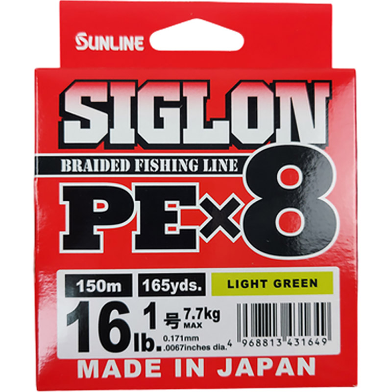 Шнур SUNLINE Siglon PE х8 150m #1.0/0.171mm 16lb/7.7kg Light Green (63052810) нагрузка на разрыв 7.7