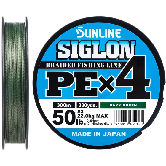 Шнур Sunline Siglon PE х4 300 м #3.0/0.296 мм 50lb/22.0 кг темно-зеленый (63052162)