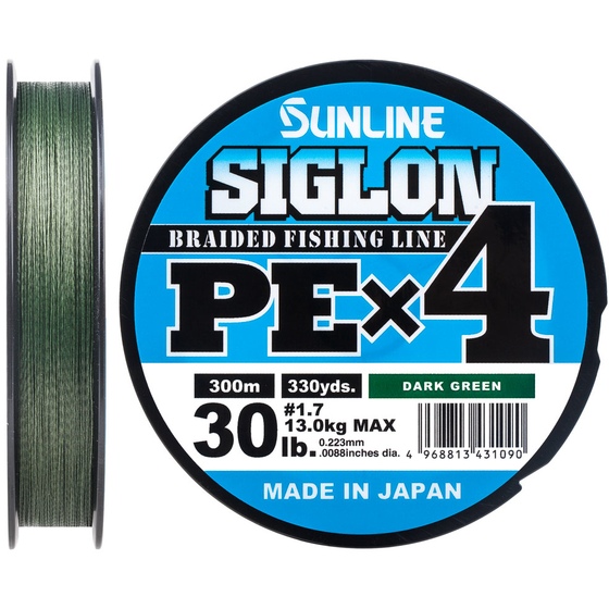 Шнур Sunline Siglon PE х4 300 м #1.7/0.223 мм 30lb/13.0 кг темно-зеленый (63052156)