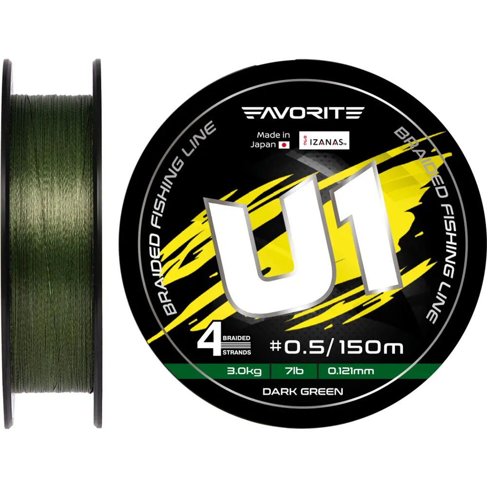 Шнур FAVORITE U1 PE 4x 150м #0.5/0.121mm 7lb/3.0kg Dark Green (1693.11.62)