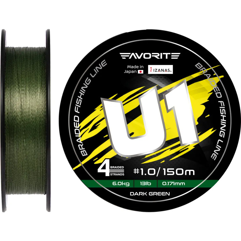 Шнур FAVORITE U1 PE 4x 150м #1.0/0.171mm 13lb/6.0kg Dark Green (1693.11.65)