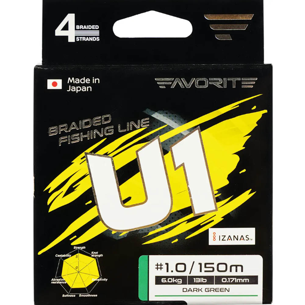Шнур FAVORITE U1 PE 4x 150м #1.2/0.191mm 16lb/7.2kg Dark Green (1693.11.66) динамічне ударне навантаження 16