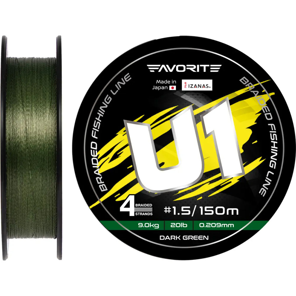 Шнур FAVORITE U1 PE 4x 150м #1.5/0.209мм 20lb/9.0kg Dark Green (1693.11.67)