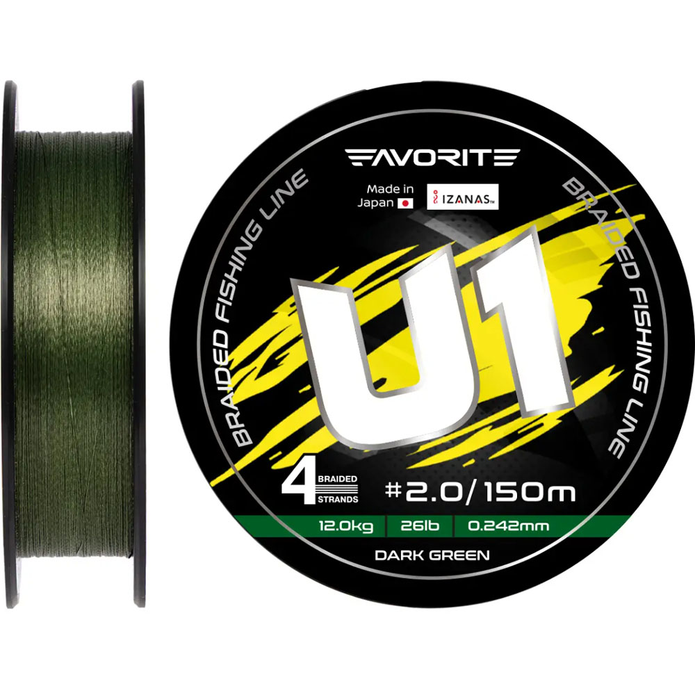 Шнур FAVORITE U1 PE 4x 150м #2.0/0.242mm 26lb/12.0kg Dark Green (1693.11.71)