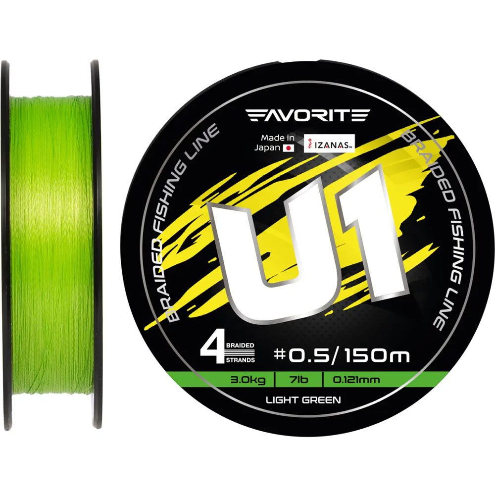 Шнур FAVORITE U1 PE 4x 150м #0.5/0.121mm 7lb/3.0kg Light Green (1693.11.54)