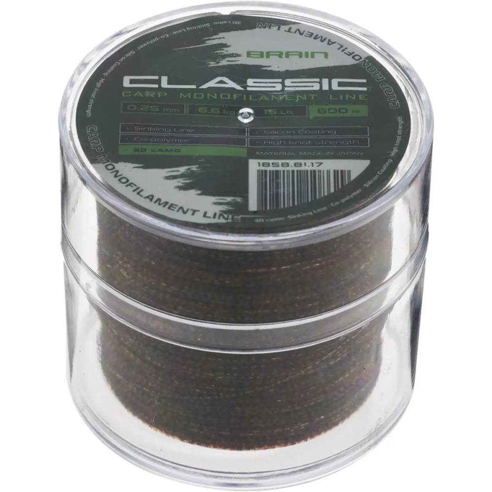 Лісочка BRAIN Classic Carp Line 3D camo 600m 0.25mm 15lb 6.6kg (1858.81.17) динамічне ударне навантаження 15