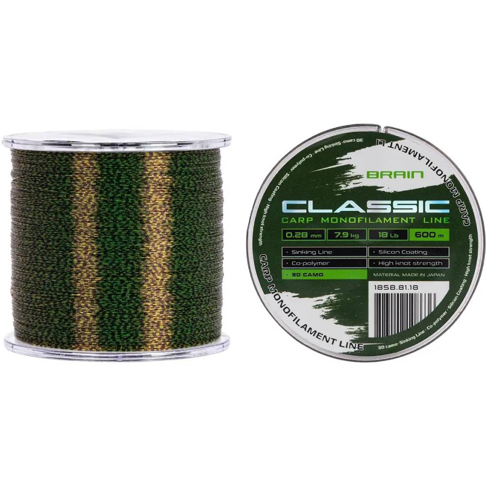 Лісочка BRAIN Classic Carp Line 3D camo 600m 0.28mm 18lb 7.9kg (1858.81.18)