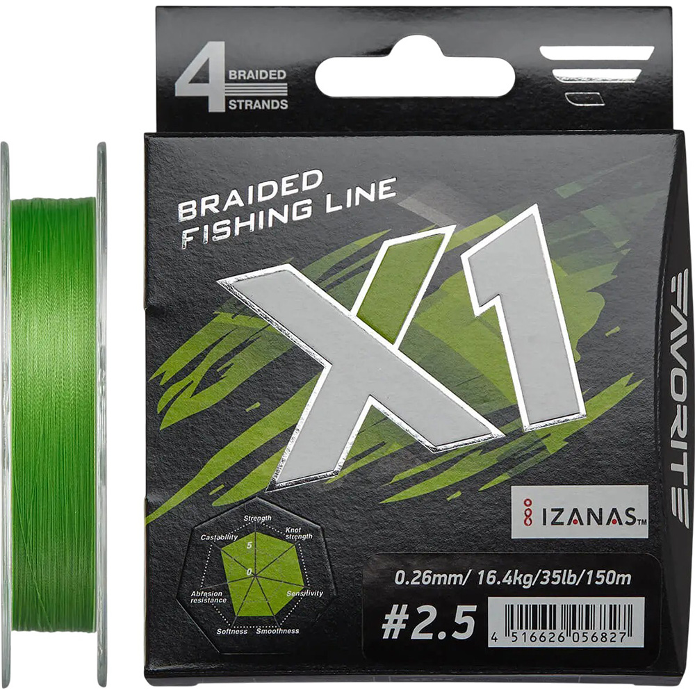 Шнур FAVORITE X1 4x 150м #2.5/0.260mm 35lb/16.4kg (1693.11.34)