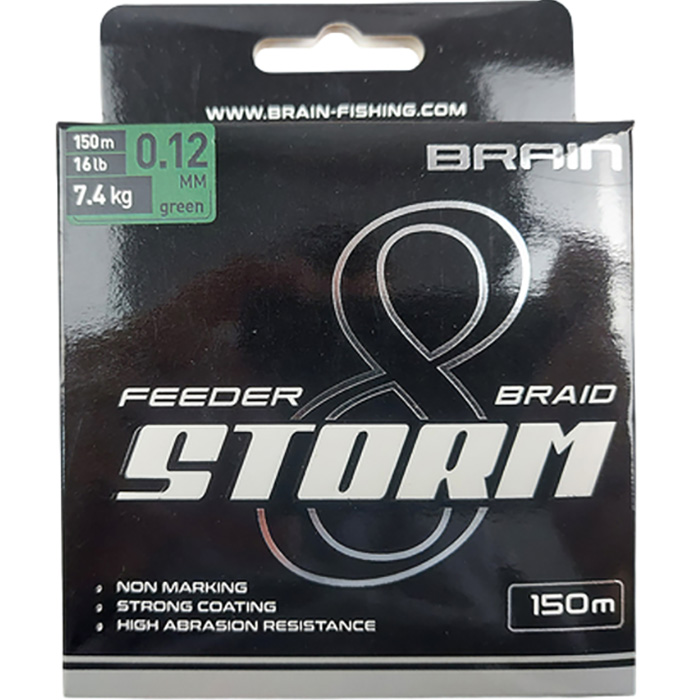 Шнур BRAIN Storm 8X 150m 0.12mm 16lb/7.4kg Green (1858.51.71) динамічне ударне навантаження 16