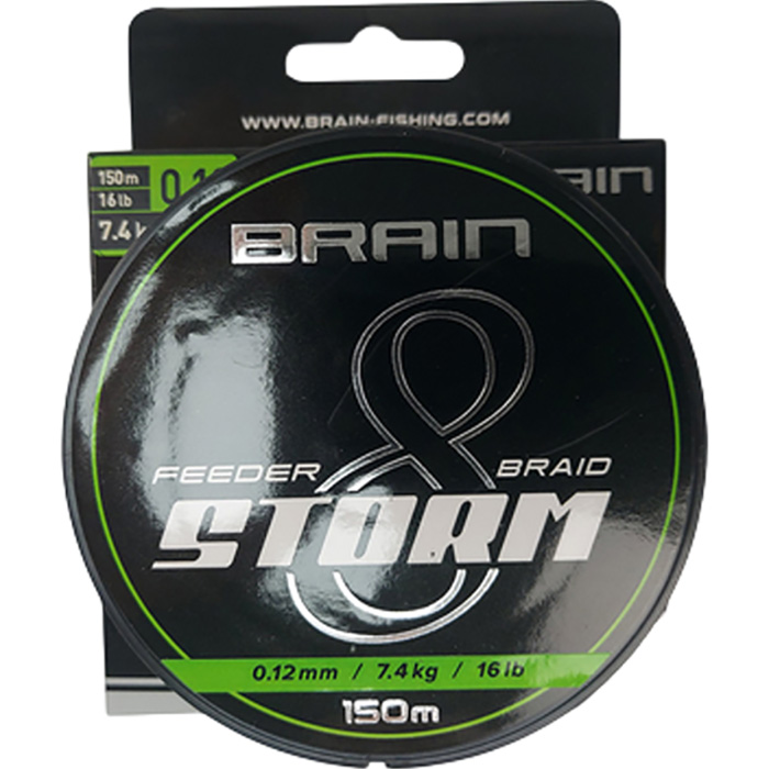 Шнур BRAIN Storm 8X 150m 0.12mm 16lb/7.4kg Lime (1858.51.98) діаметр 0.12