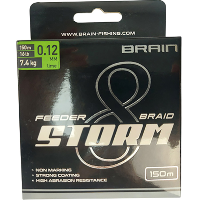 Шнур BRAIN Storm 8X 150m 0.12mm 16lb/7.4kg Lime (1858.51.98) динамічне ударне навантаження 16