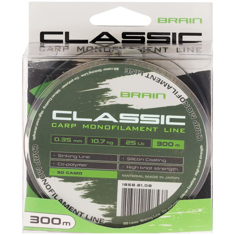 Лісочка BRAIN Classic Carp Line 300m 0.35mm 25lb 10.7kg 3D camo (1858.81.08) динамічне ударне навантаження 25