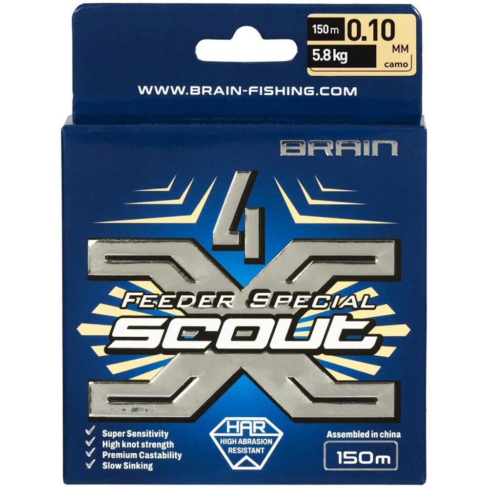 Шнур Brain Scout 4X 150 м 0.100 мм 5.8 кг Сamo (1858.54.80) нагрузка на разрыв 5.8