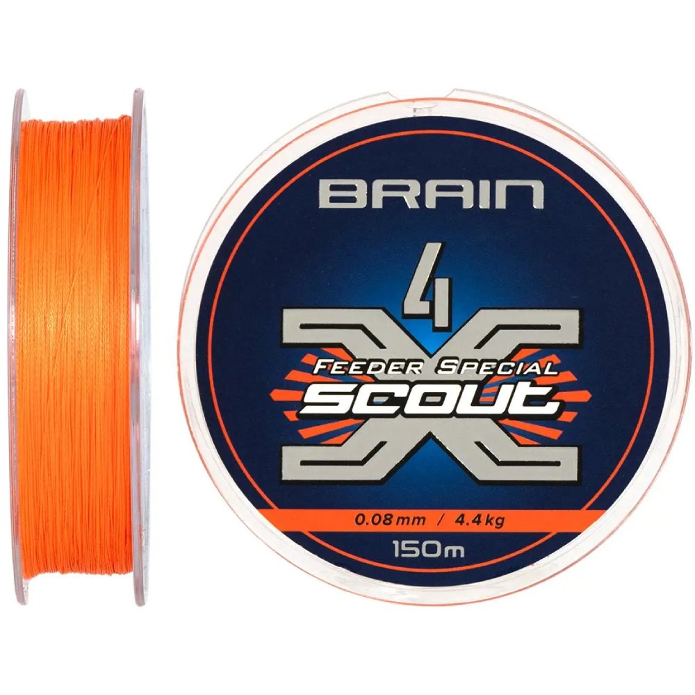 Шнур Brain Scout 4X 150 м 0.080 мм 4.4 кг Fluoro Orange (1858.55.33)