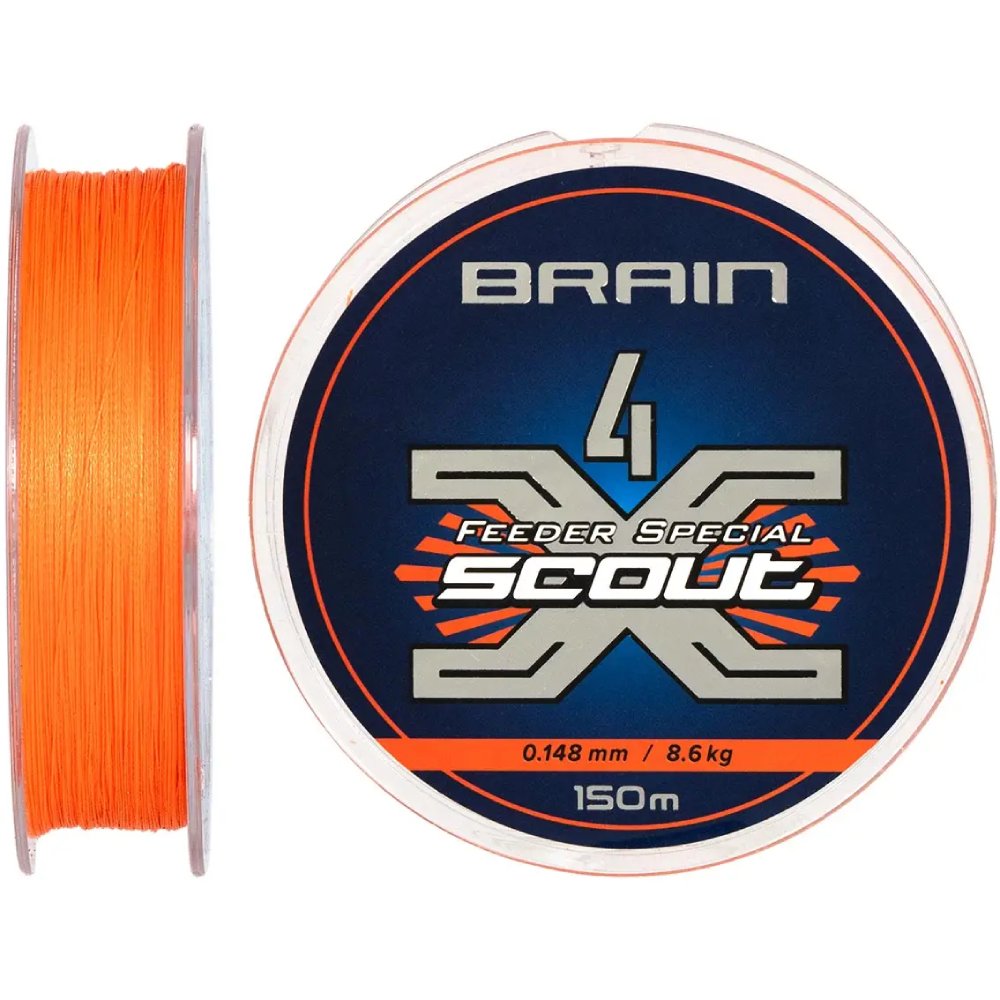 Шнур Brain Scout 4X 150 м 0.148 мм 8.6 кг Fluoro Orange(1858.55.36)