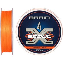 Шнур Brain Scout 4X 150 м 0.148 мм 8.6 кг Fluoro Orange(1858.55.36)