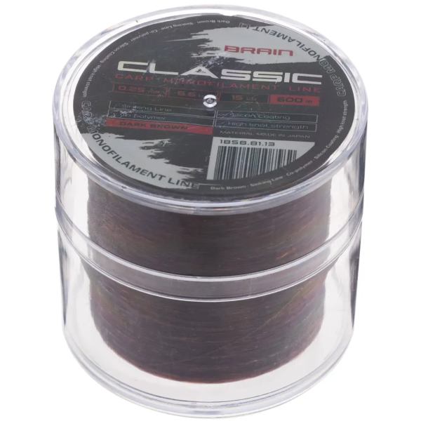 Лісочка BRAIN Classic Carp Line 600 м 0.25 мм Dark Brown (1858.81.13) динамічне ударне навантаження 15