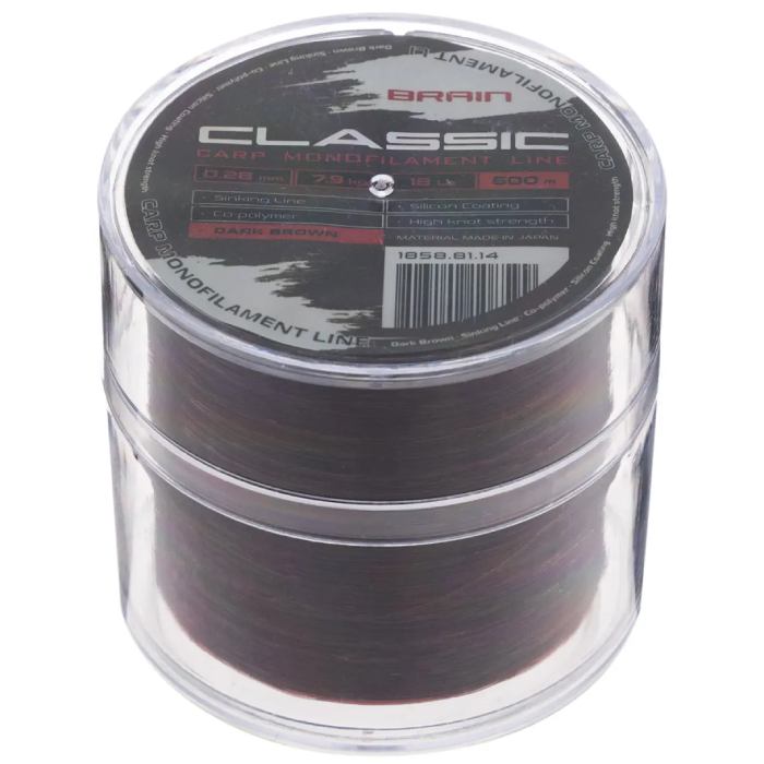 Леска BRAIN Classic Carp Line 600 м 0.28 мм Dark Brown (1858.81.14) динамическая ударная нагрузка 18