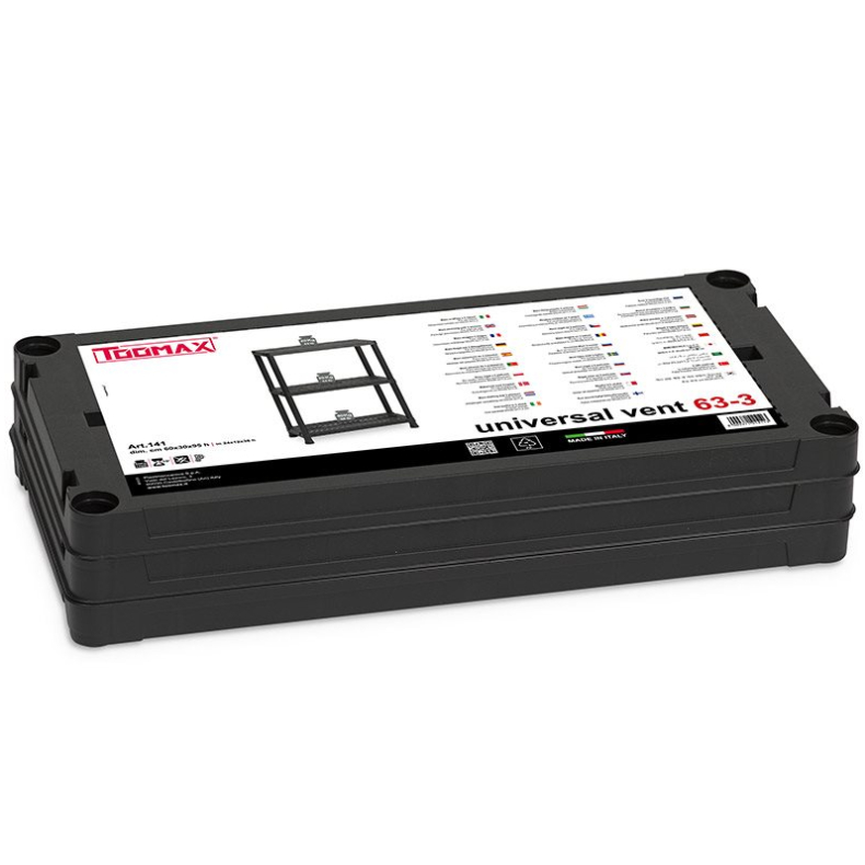 Стеллаж PLASTMECCANICA 3 полки 60х30х95 см чeрный (141-TOOMAX) Дополнительно предусмотрена возможность крепления стеллажа к стене