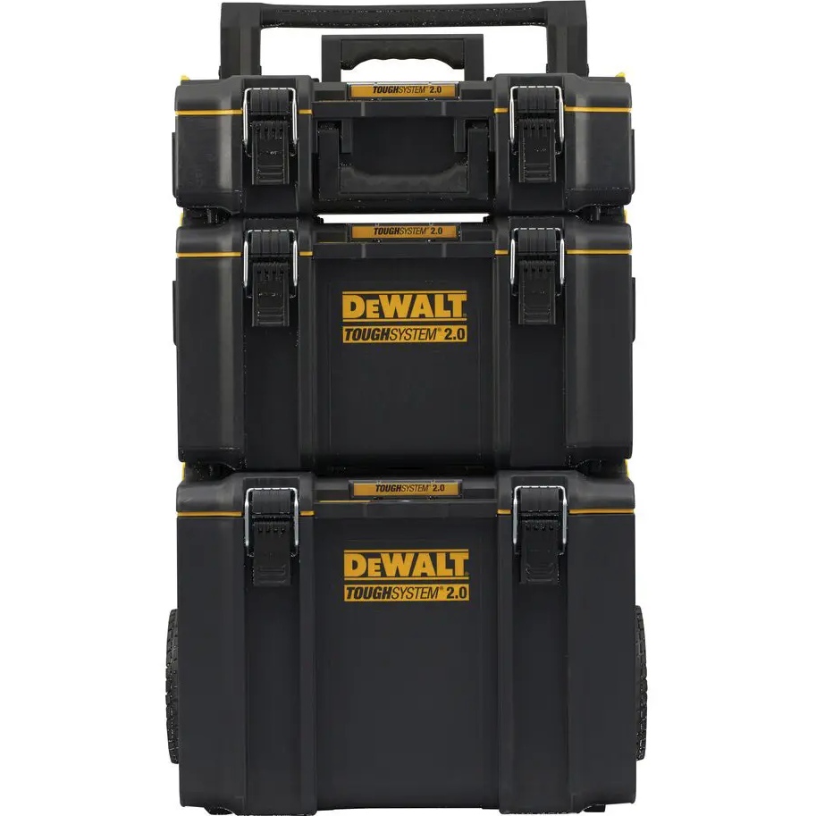 Комплект ящиків DEWALT TOUGHSYSTEM 2.0 (DWST83402-1) Додатково Усередині ящиків розташоване місце для кріплення чіпа Tool Connect; Нові запатентовані бічні засувки з автоматичним стикуванням для з'єднання модулів разом; Вологозахисні властивості за стандартом IP65