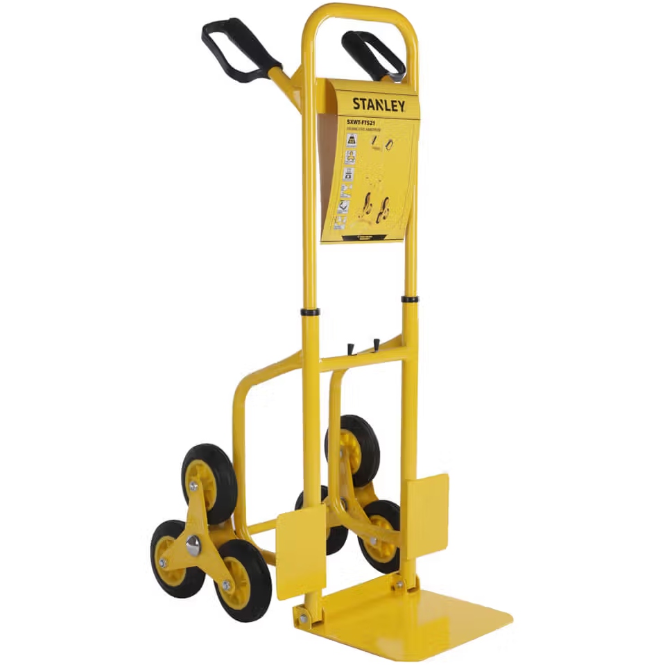 Візок вантажний STANLEY 120 кг (SXWST-FT521) Додатково складана; розмір платформи: 31х29 см; 6 коліс; діаметр великих коліс: 150 мм; матеріал коліс: поліпропілен, гума; розміри у складеному стані: 43x48x80 см