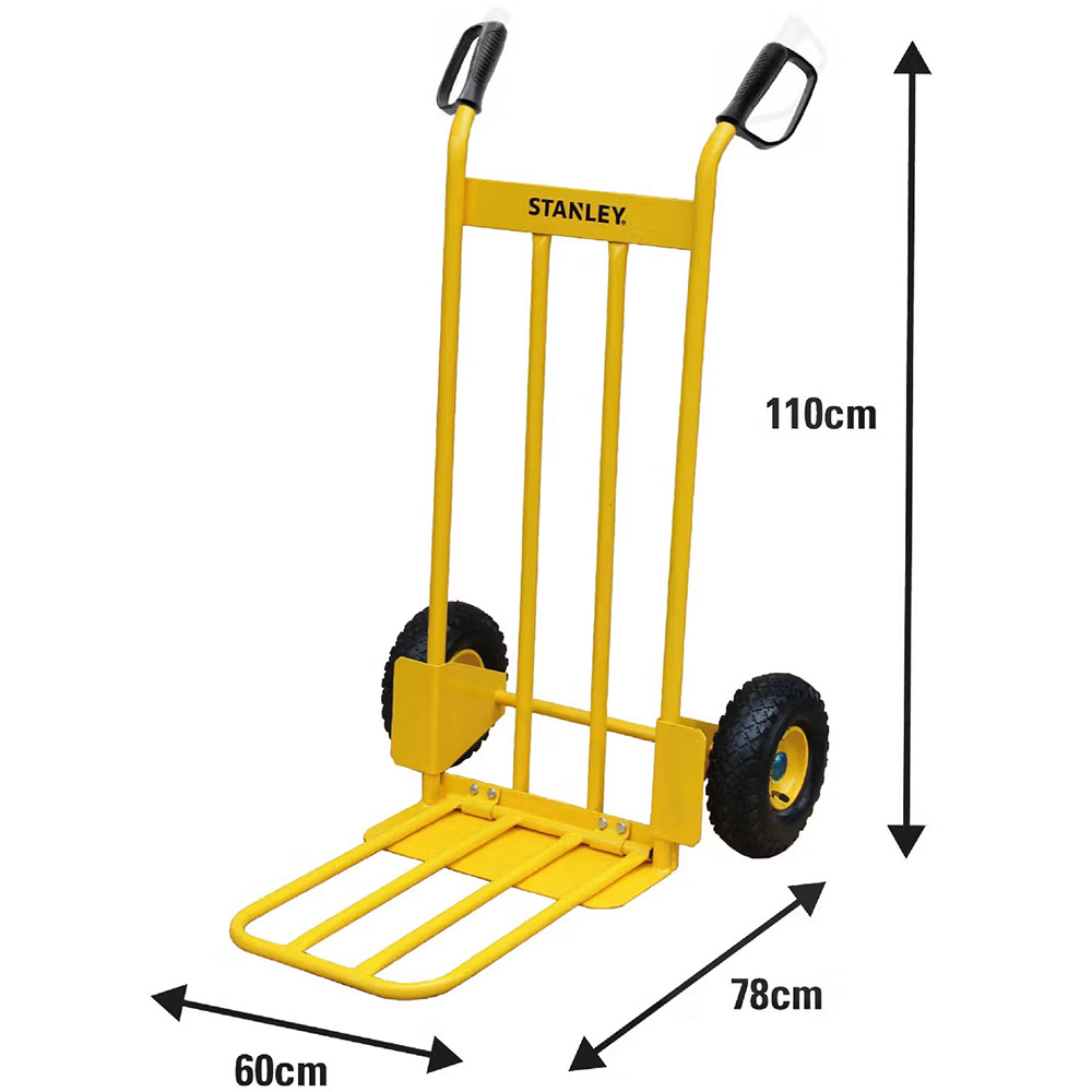 Візок вантажний STANLEY SXWT-HT535 Додатково Розмір платформи: 42 х 15,5 см; Кількість коліс: 2; Діаметр великих коліс: 260 мм; Матеріал коліс: Гума (пневматика)