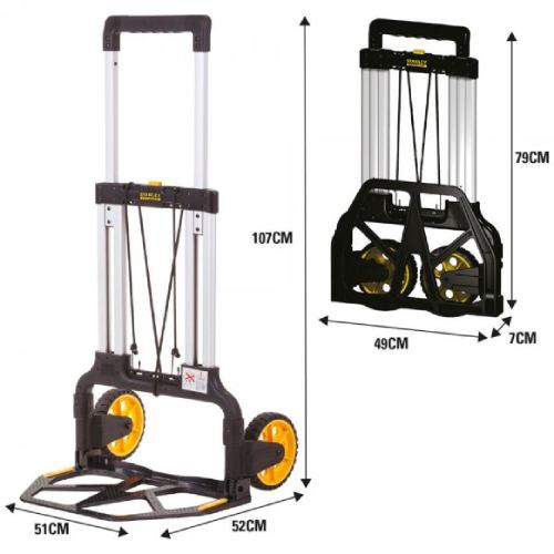 Тележка грузовая STANLEY FatmaxFXWT-706 Дополнительно размер платформы: 48 х 35 см; диаметр колес 175 мм; материал колес: резина; складная конструкция; комплектуется эластичным тросом для крепления груза; мягкая накладка на ручке