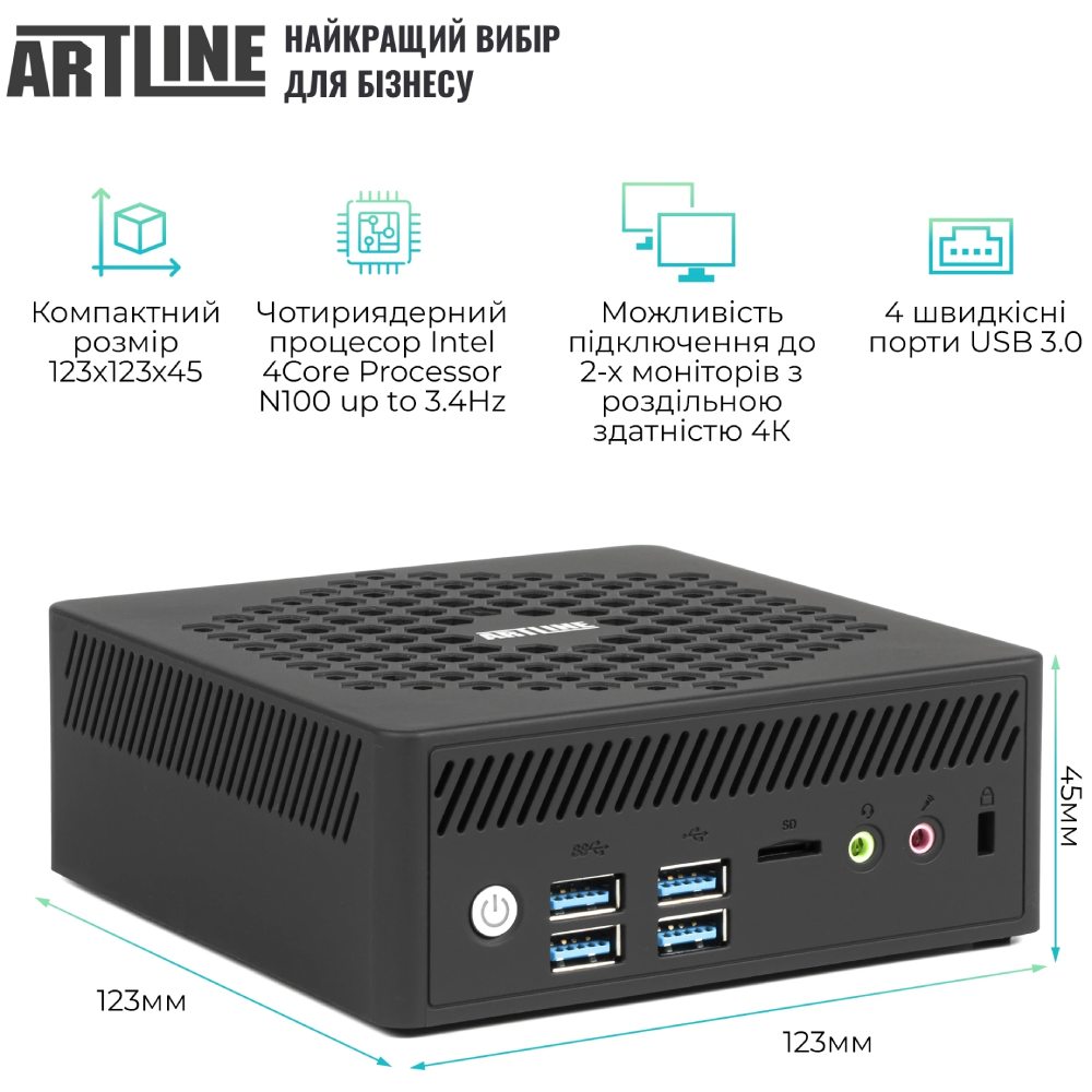 Неттоп ARTLINE Business B14 Windows 11 Pro + Монітор B24F100Plus-IPS (B14v22Win+B24F100Plus-IPS) Модель процесора N100