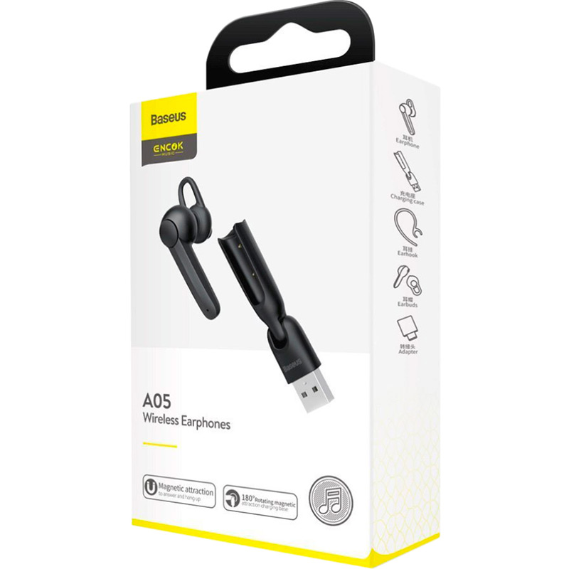 Зовнішній вигляд Bluetooth-гарнітура BASEUS Wireless Earphones A05 Black