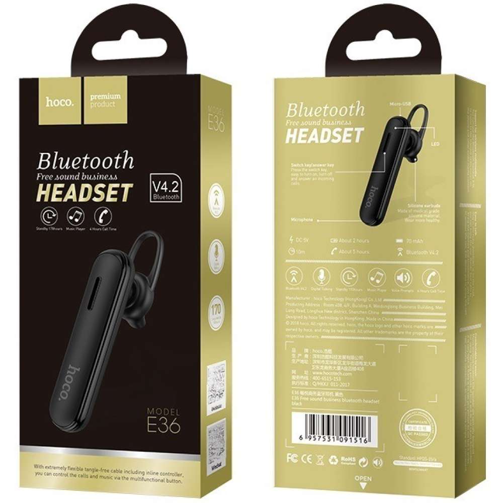 Bluetooth-гарнітура HOCO E36 Free sound business wireless headset Black (6957531091516) Версія Bluetooth 3.0