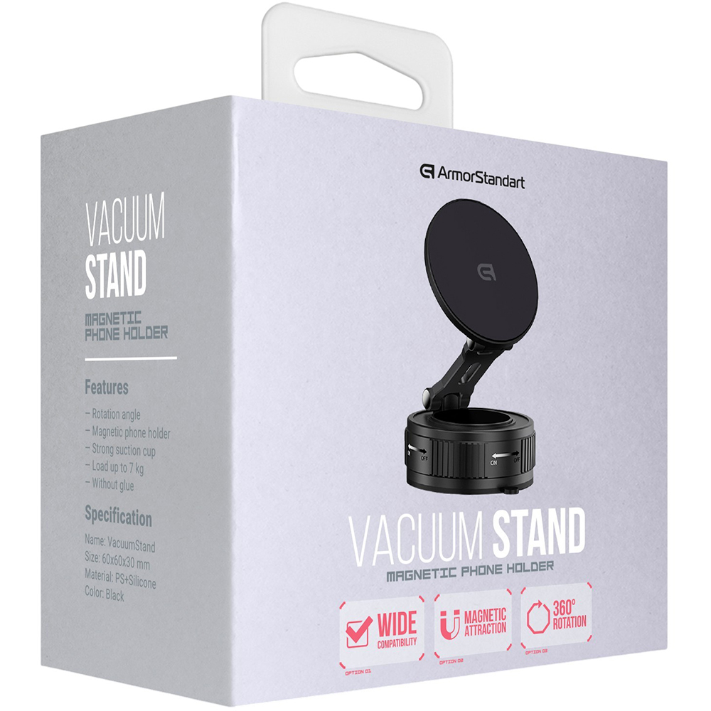 Автоутримувач ArmorStandart VacuumStand Black (ARM86346) Автоутримувач ArmorStandart VacuumStand Black (ARM86346) Тип тримач (магніт)