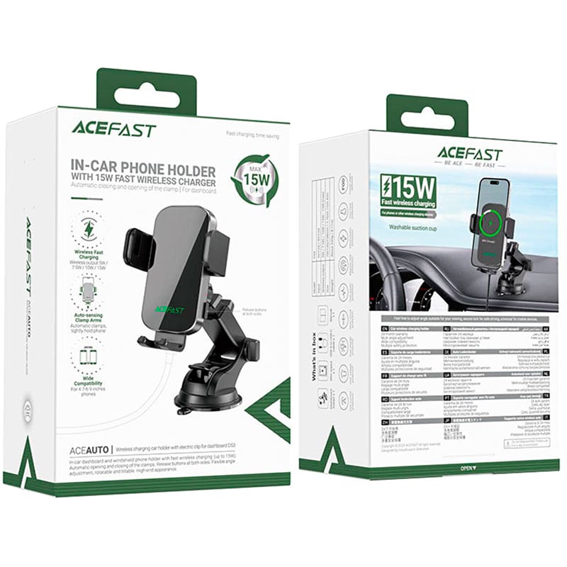 Фото Автоутримувач ACEFAST D53 wireless charging Black (6974316284246)