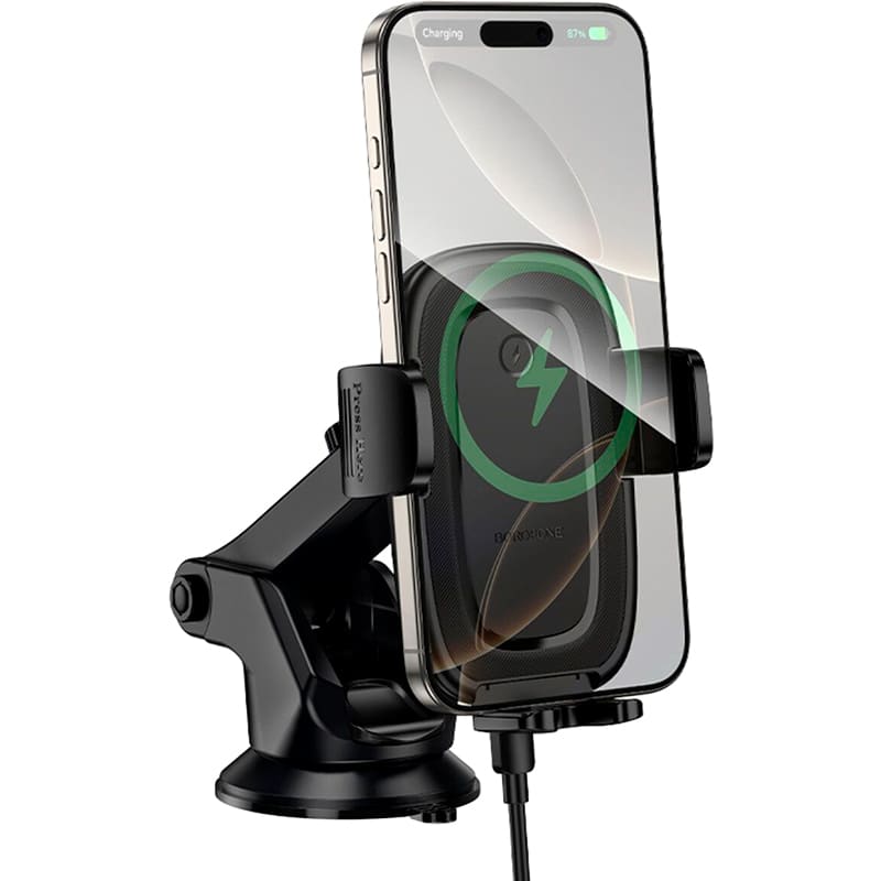 Автоутримувач BOROFONE BH223 Follower wireless fast charg Black (6941991121319) Максимальна ширина зажиму, мм 90