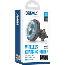 Автоутримувач Brevia AirVent Ultra MagCharge 15W Wireless Charging Black (48000BR)