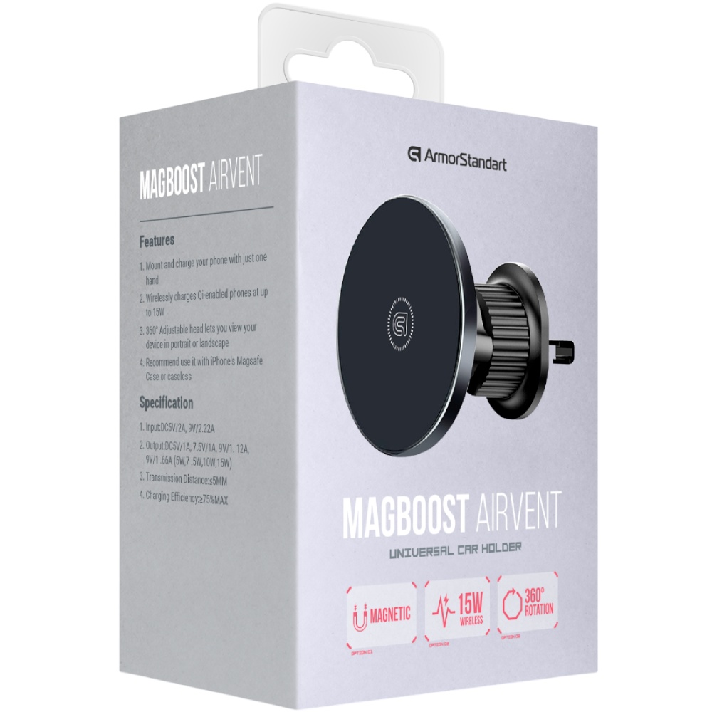 Автотримач ARMORSTANDART MagBoost Airvent Black (ARM85337) Тип тримач (магніт)