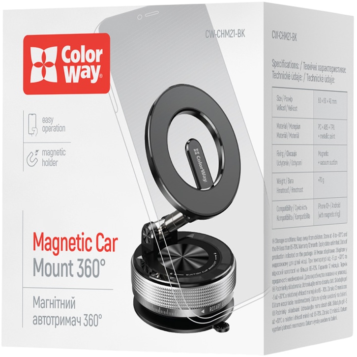 В інтернет магазині Автотримач COLORWAY з магнітним кільцем MagSafe 360 ° Black (CW-CHM21-BK)