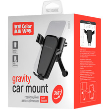 Автотримач СolorWay Soft Touch Gravity Holder Black (CW-CHG03-BK)
