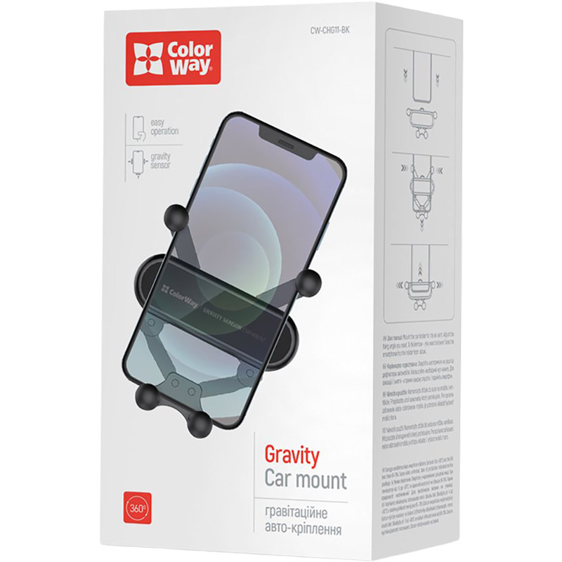 Зовнішній вигляд Автомобільний тримач COLORWAY Gravity Sensor Holder Black (CW-CHG11-BK)