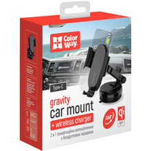 Автодержатель ColorWay 15W Dashboard Car Wireless Charger Black (CW-CHAW037Q-BK)