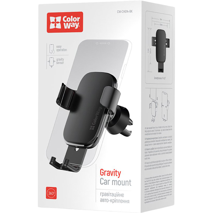 В Украине Автодержатель ColorWay Metallic Gravity Air Vent Holder 3 Black (CW-CHG14-BK)